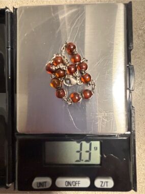 Silver & Cherry Amber Bracelet - 7”